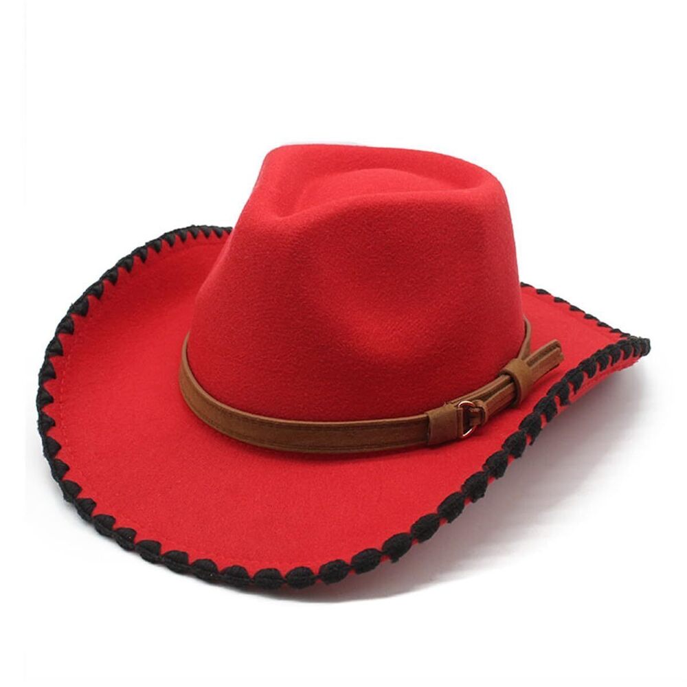1208 Western Cowboy Hat , Vintage Wide Brim Roll Up Cowgirl Hat with Buckle